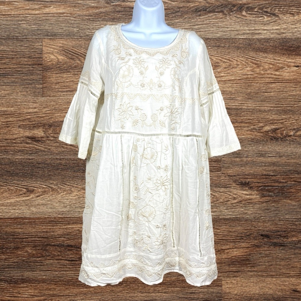 Anthropologie Akemi & Kin Tunic Lace Dress Size M PETITE Ivory Embroidered - Picture 2 of 8
